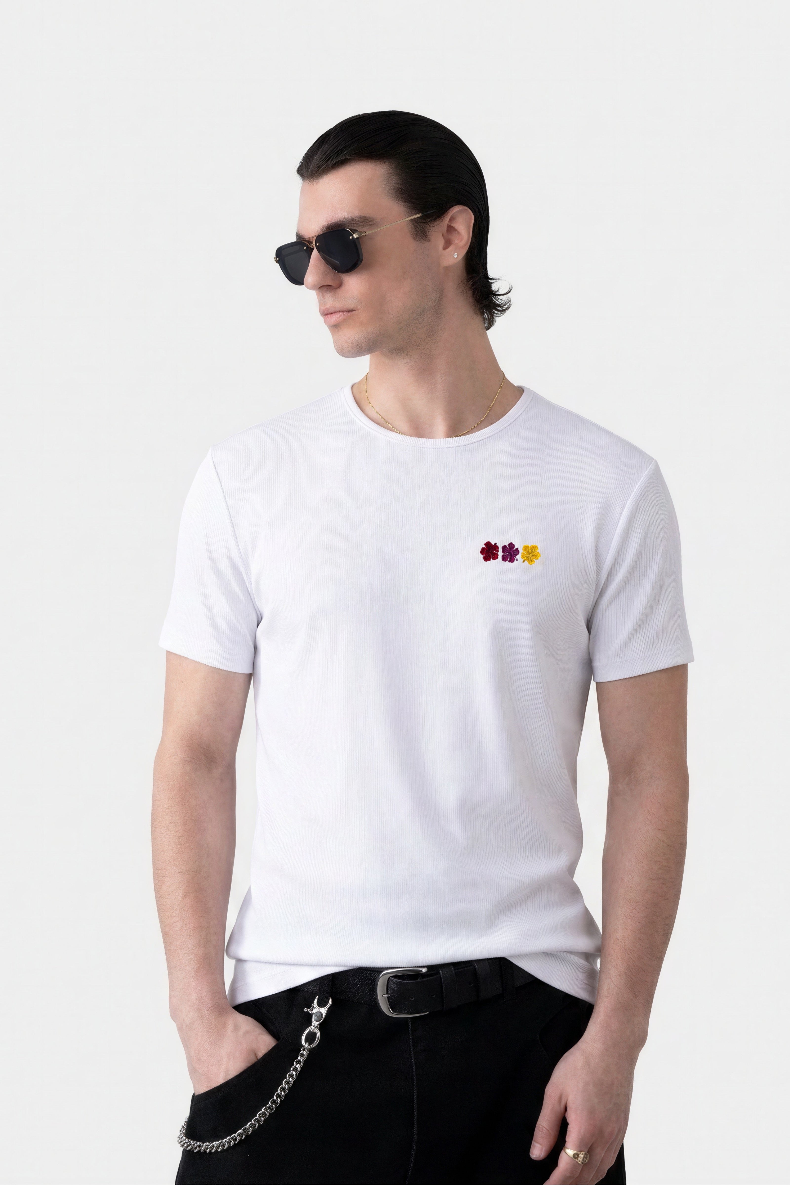 FLOWER RIB T-SHIRT WHITE
