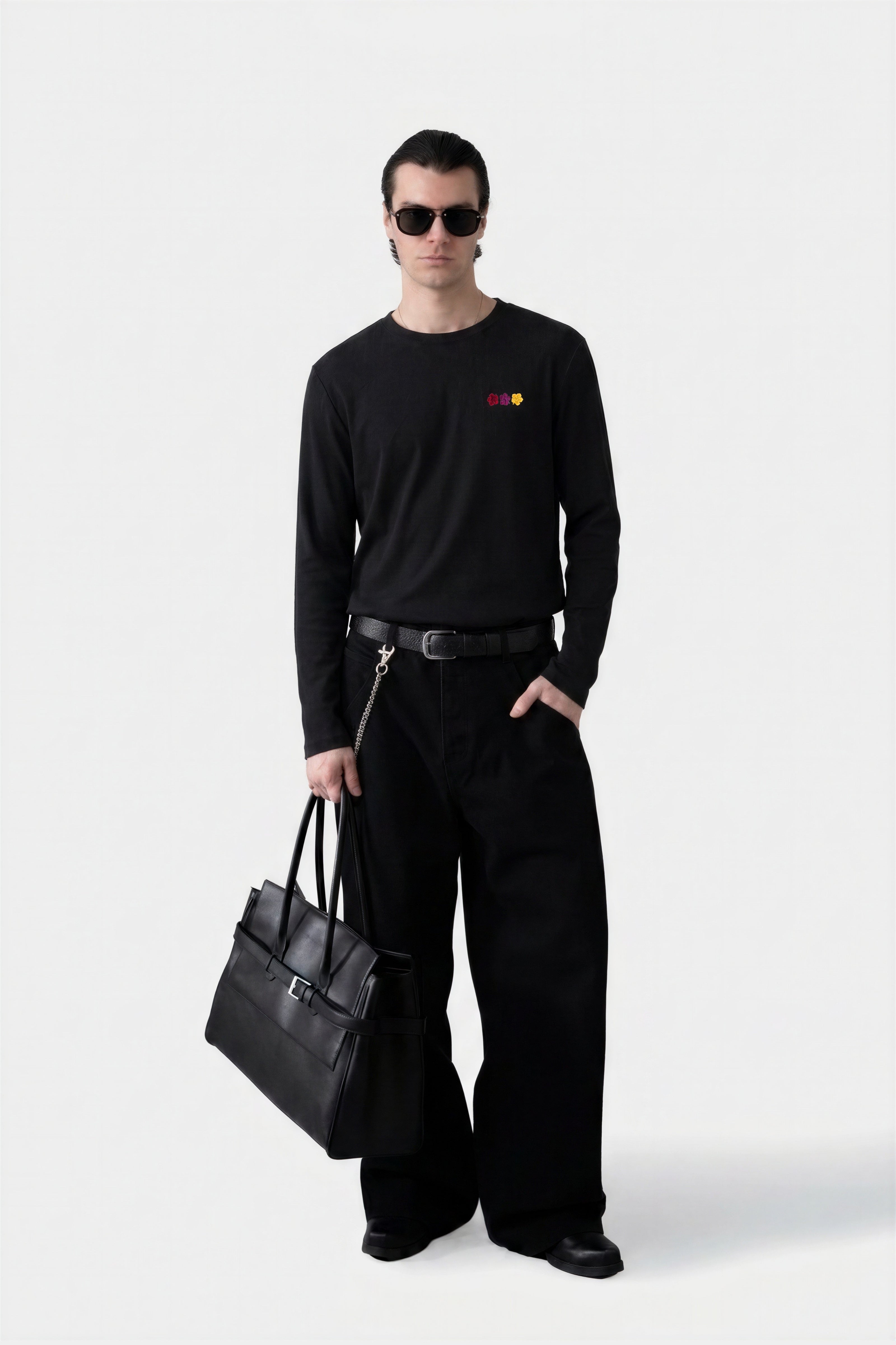 FLOWER RIB LONGSLEEVE BLACK