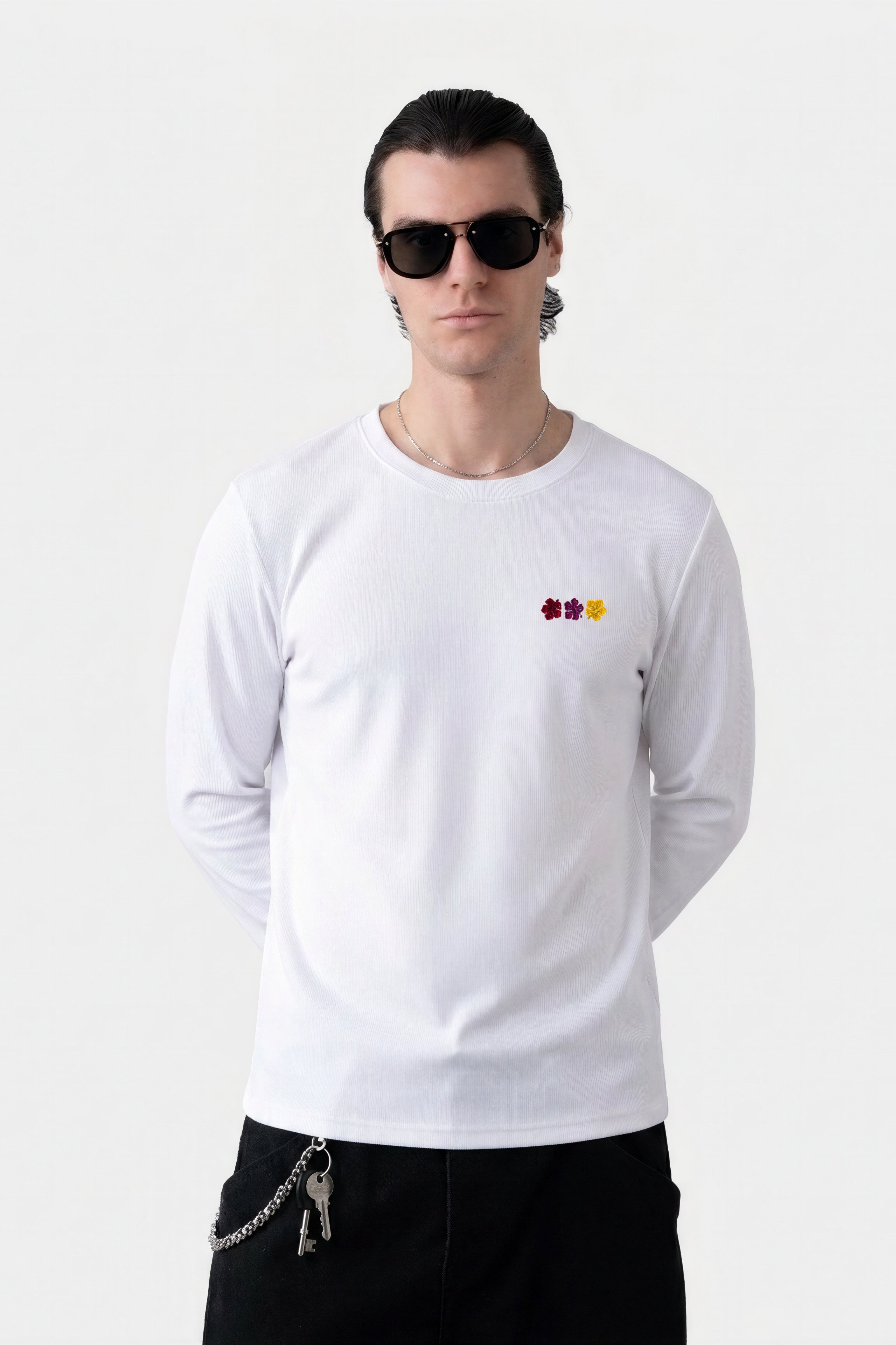 FLOWER RIB LONGSLEEVE WHITE