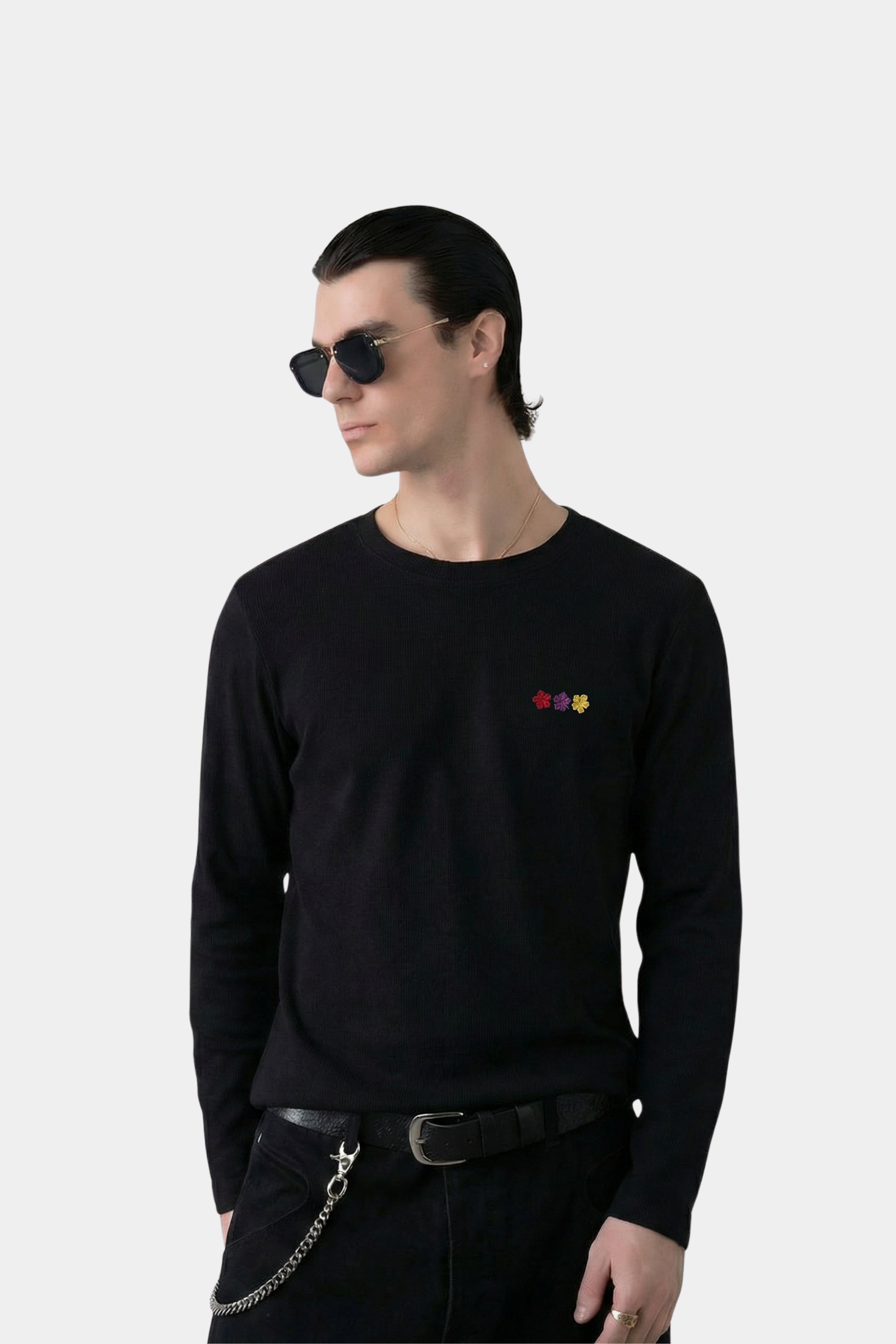 FLOWER RIB LONGSLEEVE BLACK