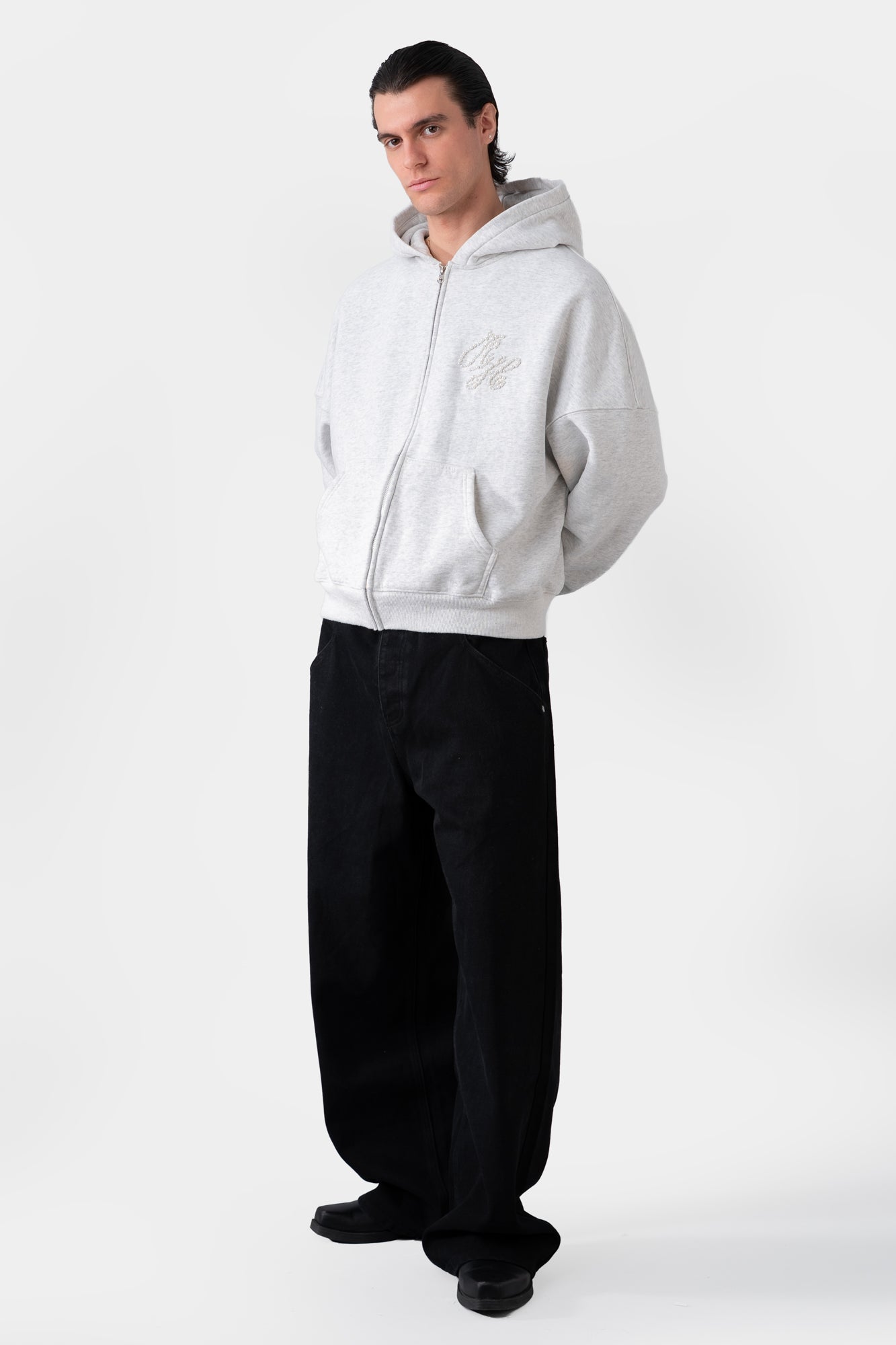 PEARL ZIP HOODIE GREY