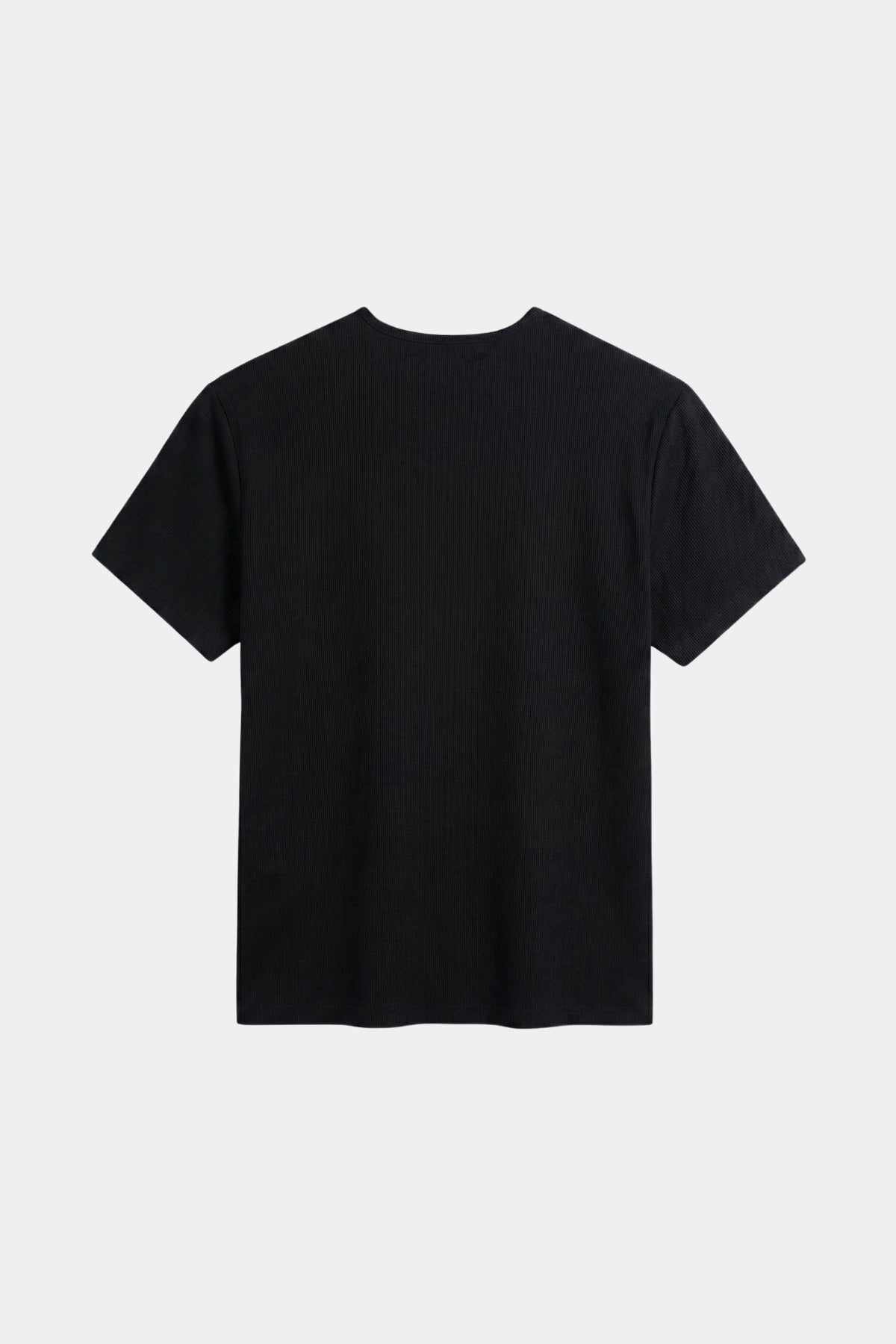 Black ribbed cotton Henley Shortsleeve by Rare Humans, back view