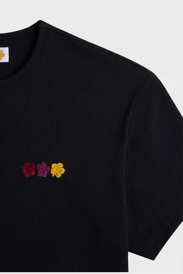 FLOWER RIB T-SHIRT BLACK