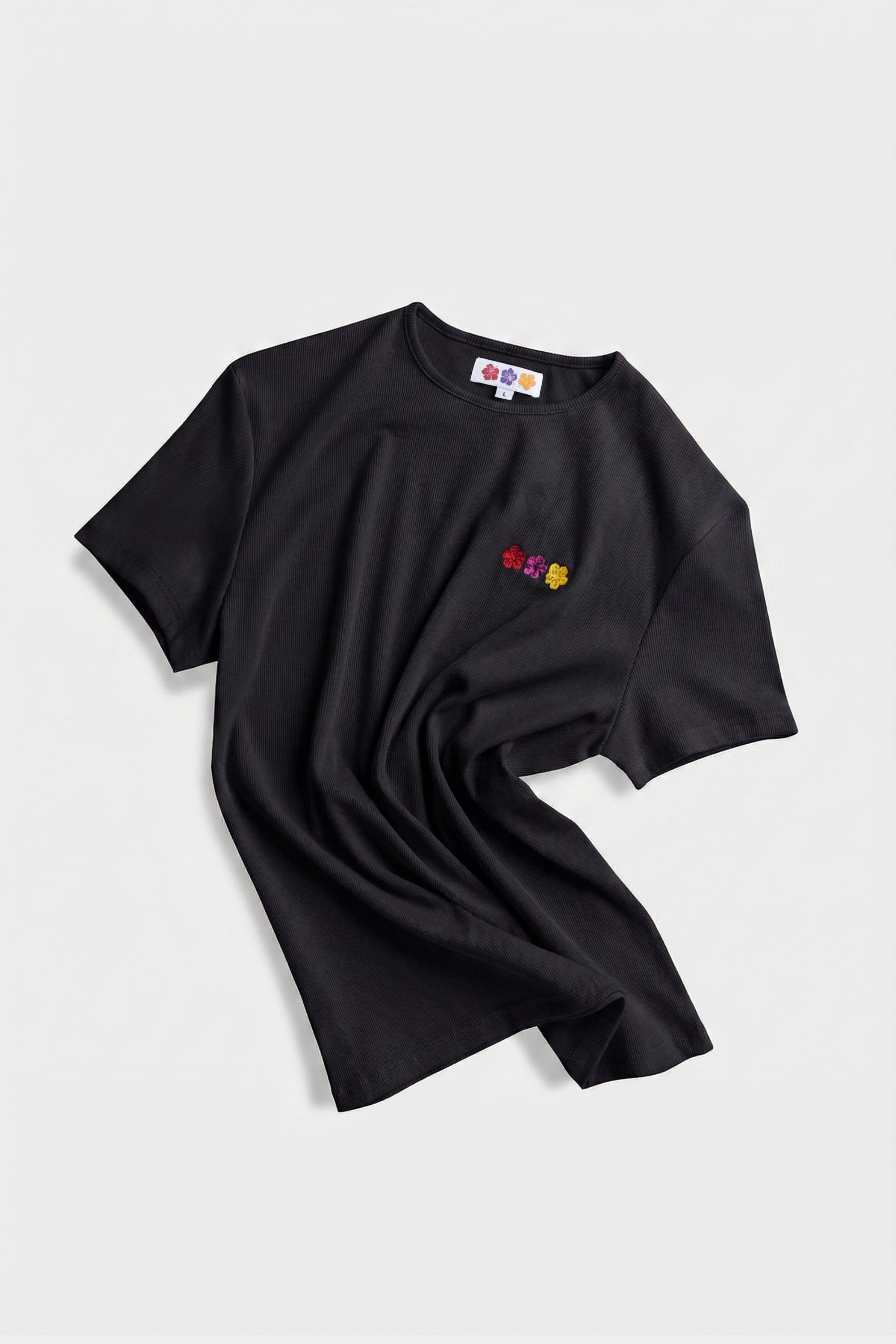 FLOWER RIB T-SHIRT BLACK