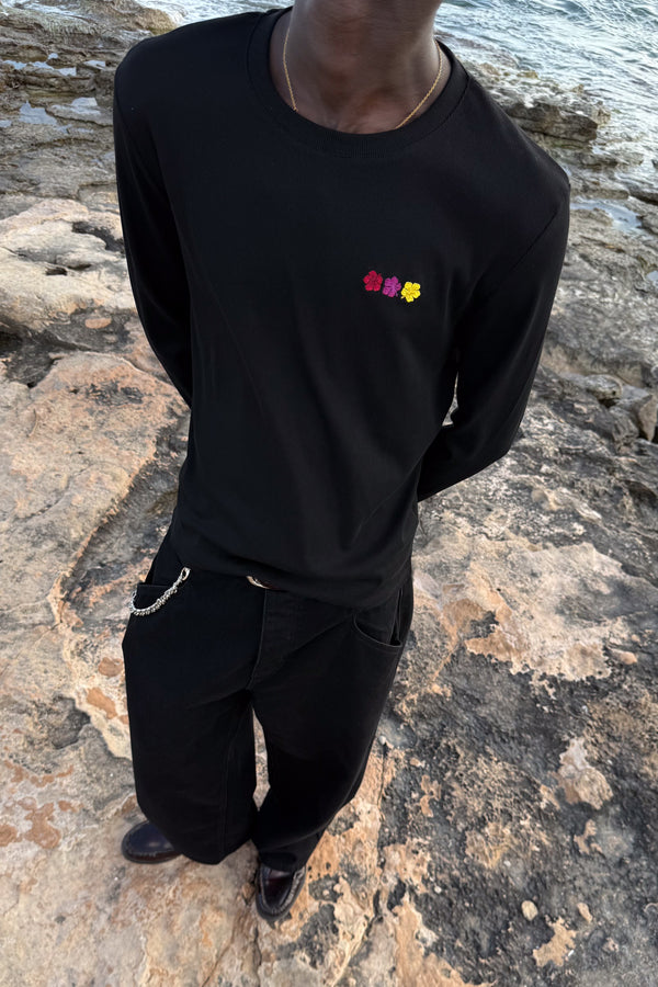 FLOWER RIB LONGSLEEVE BLACK