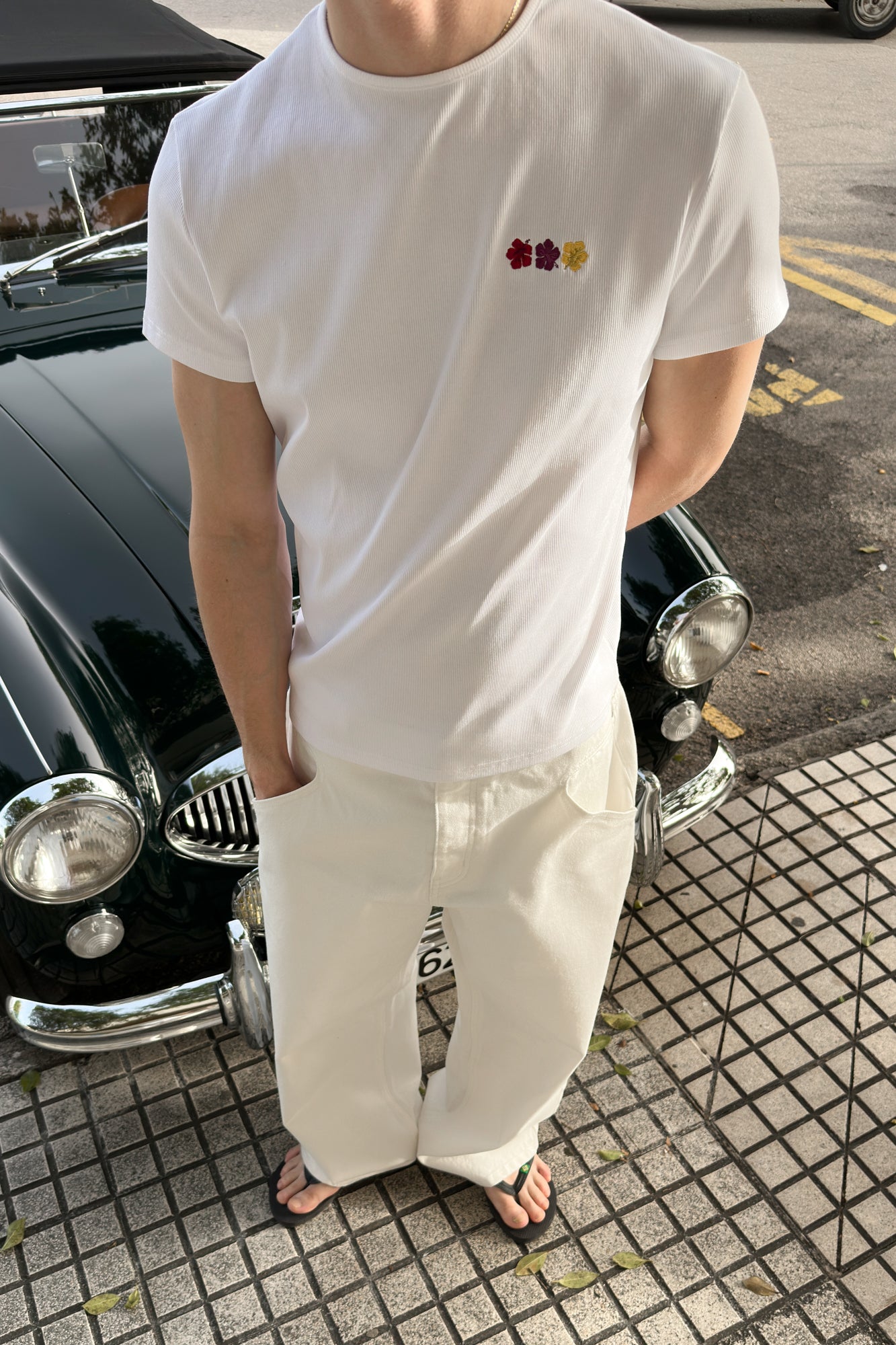 FLOWER RIB T-SHIRT WHITE