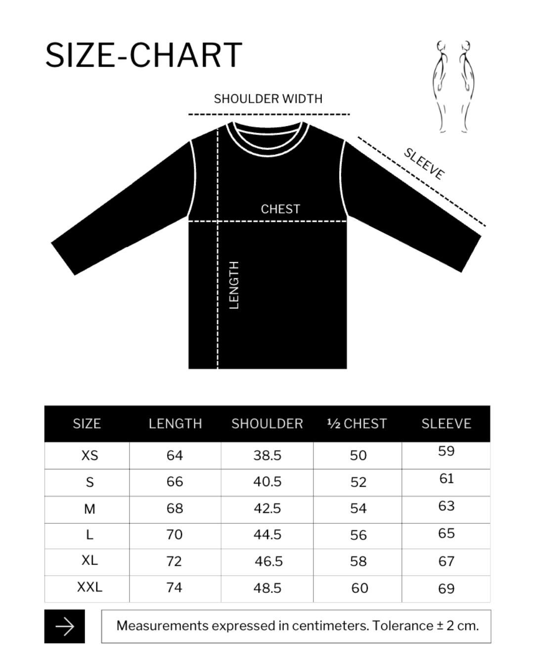 Size chart (cm) for FLOWER RIB LONGSLEEVE WHITE