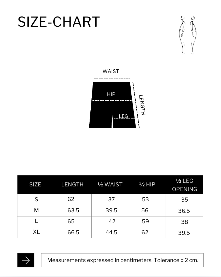 Size chart (cm) for LOUNGE SHORTS BLACK