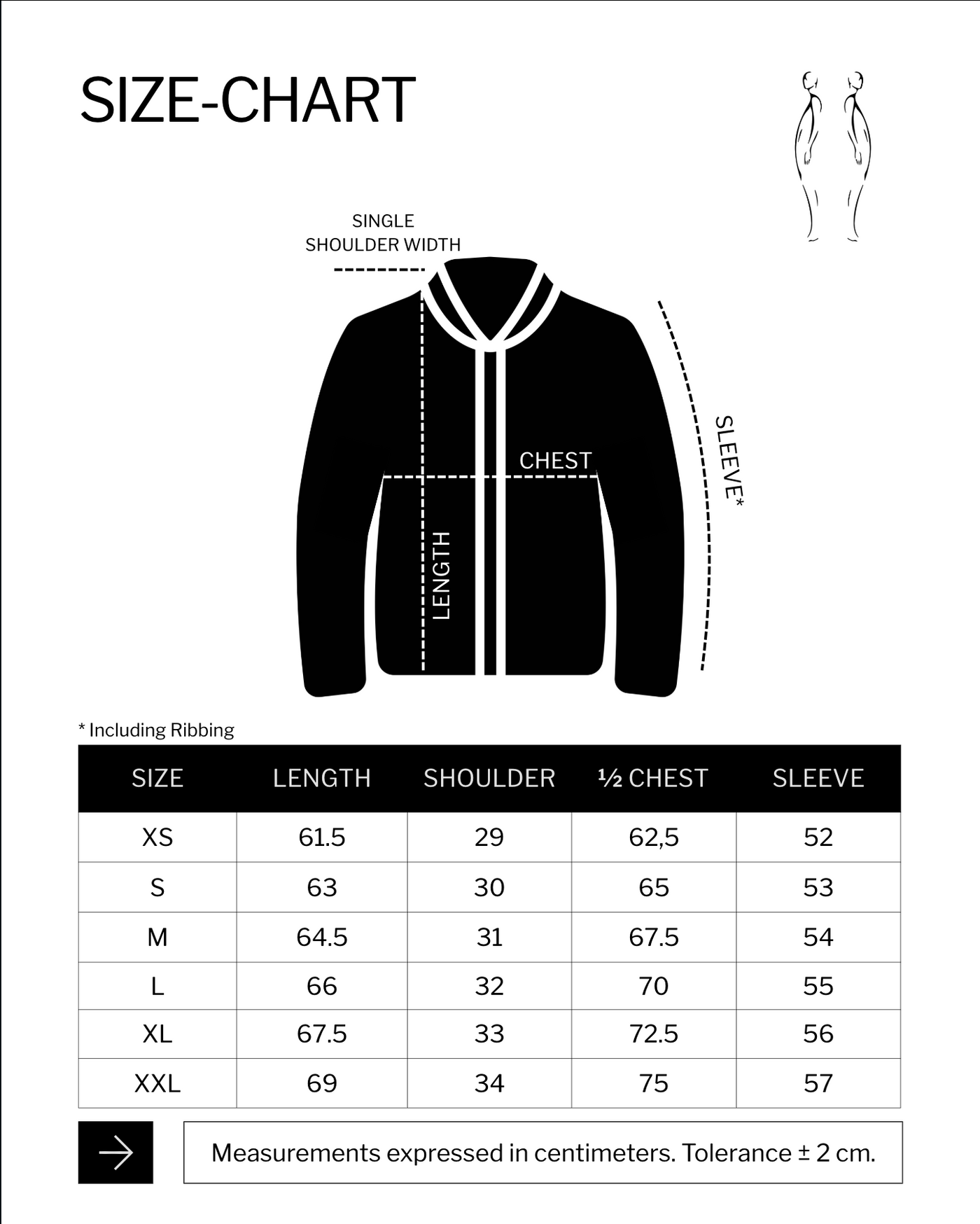 Size chart (cm) for OPIUM DENIM JACKET