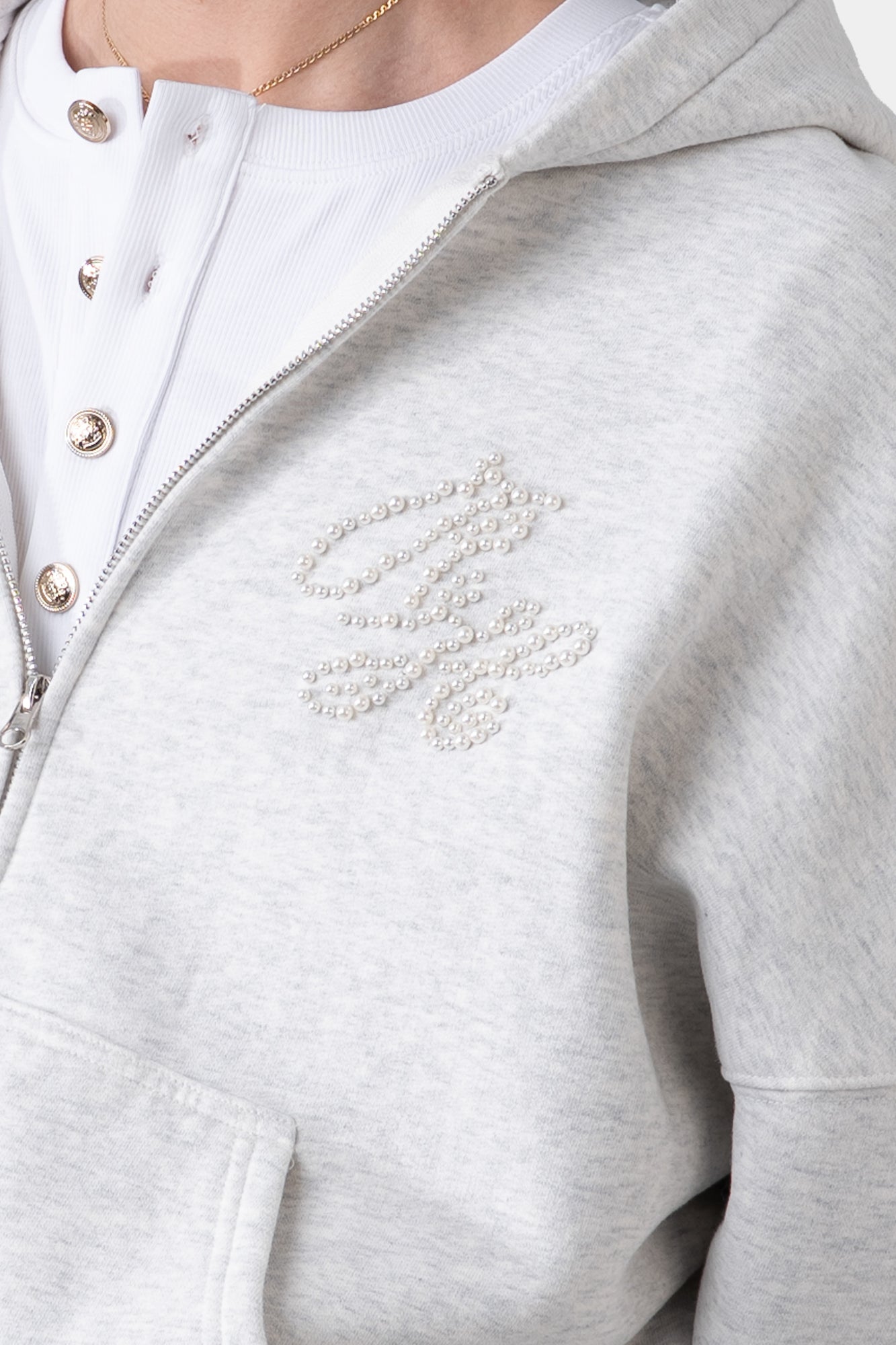 PEARL ZIP HOODIE GREY