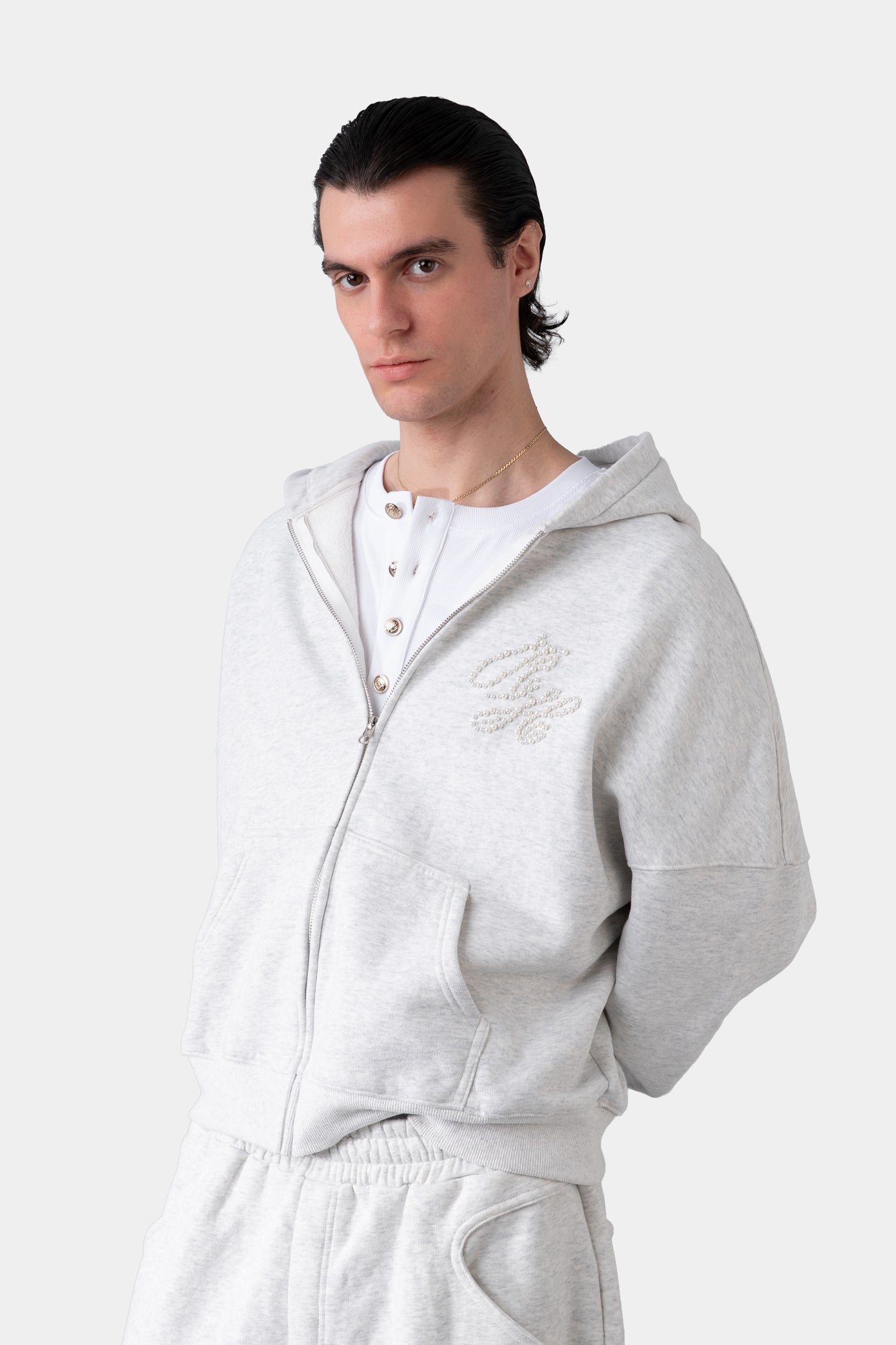 PEARL ZIP HOODIE GREY