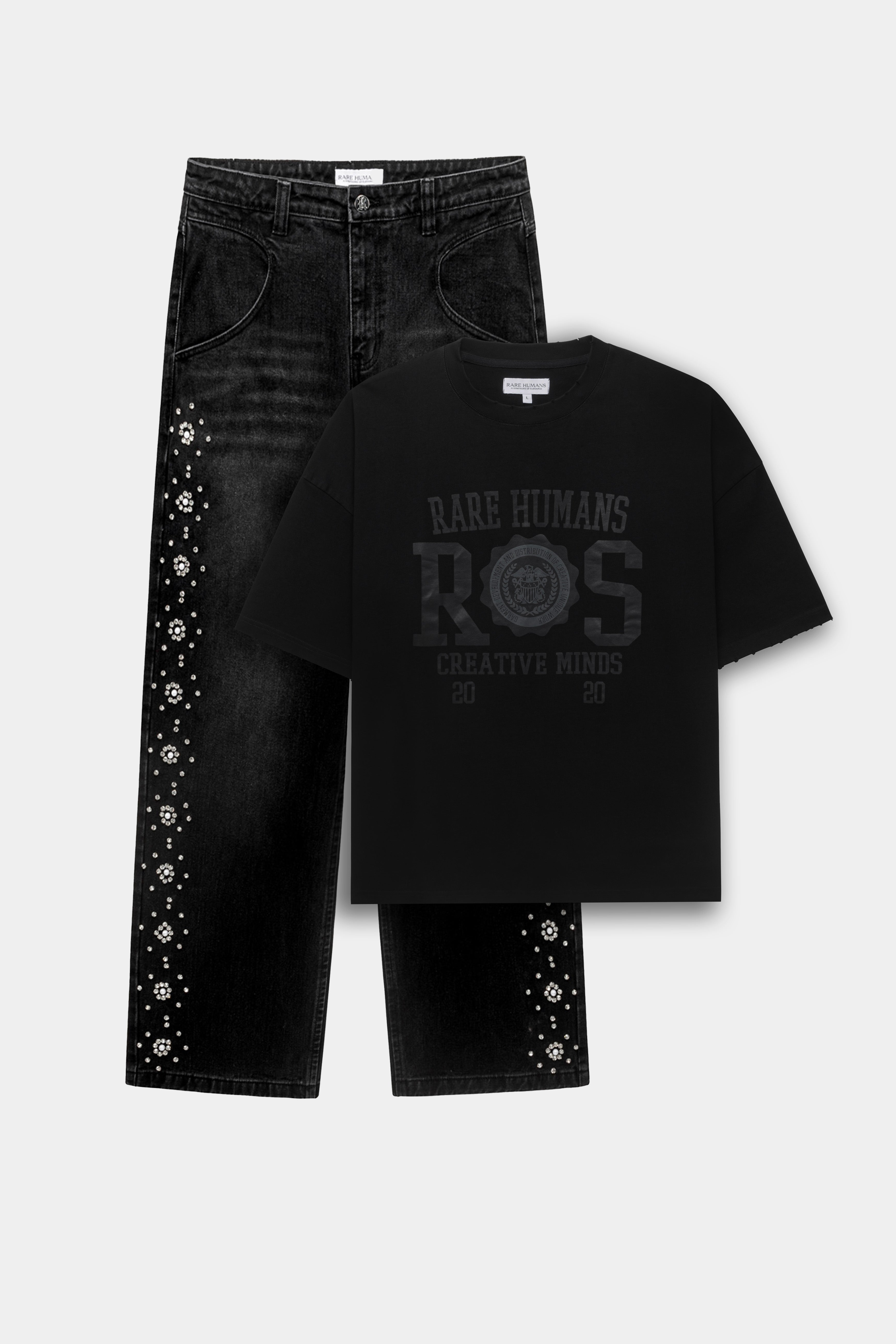 STONE DENIM BLACK & COLLEGE T-SHIRT BLACK (PACK)