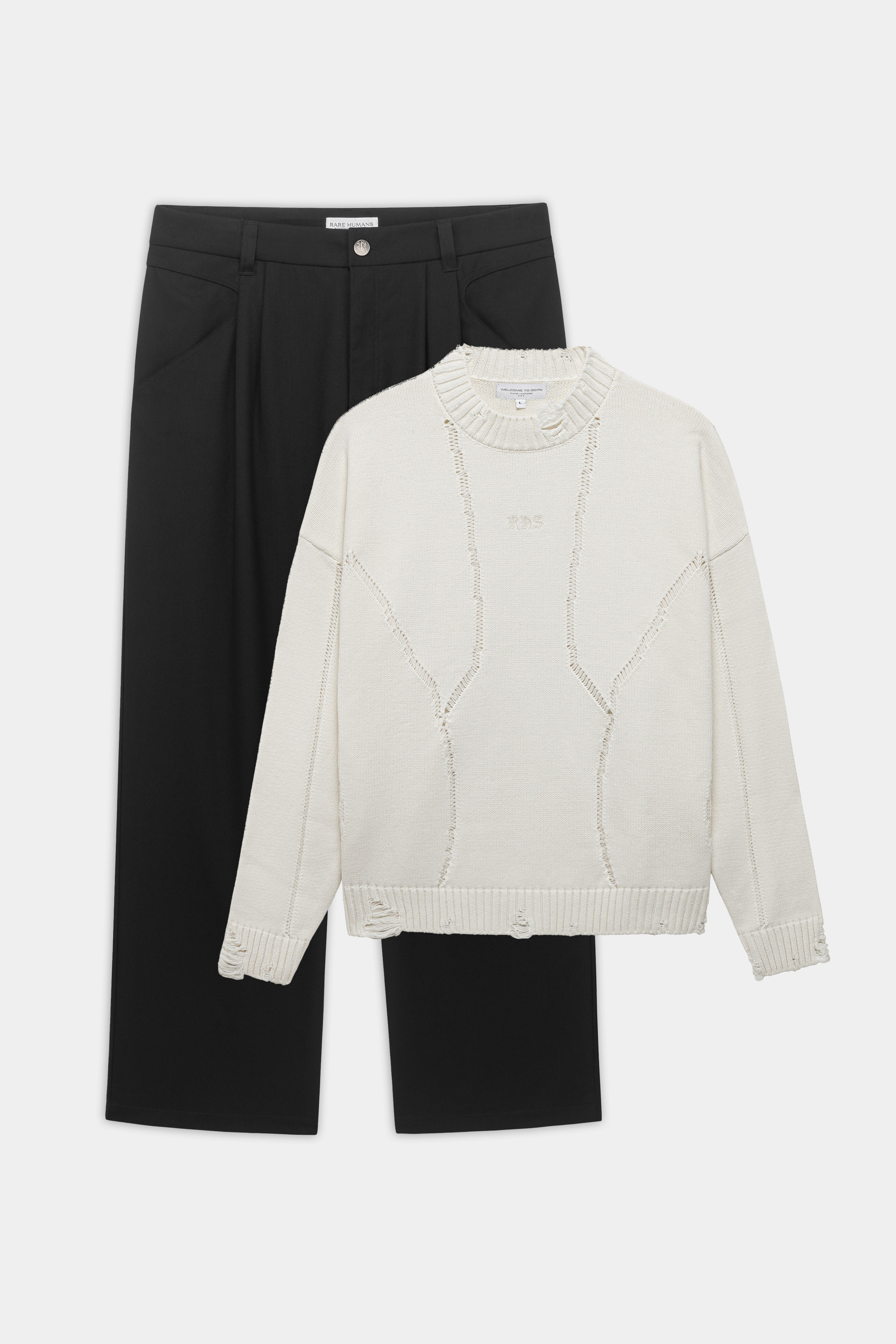 SUIT PANTS & DISTRESSED KNITSWEATER (PACK)