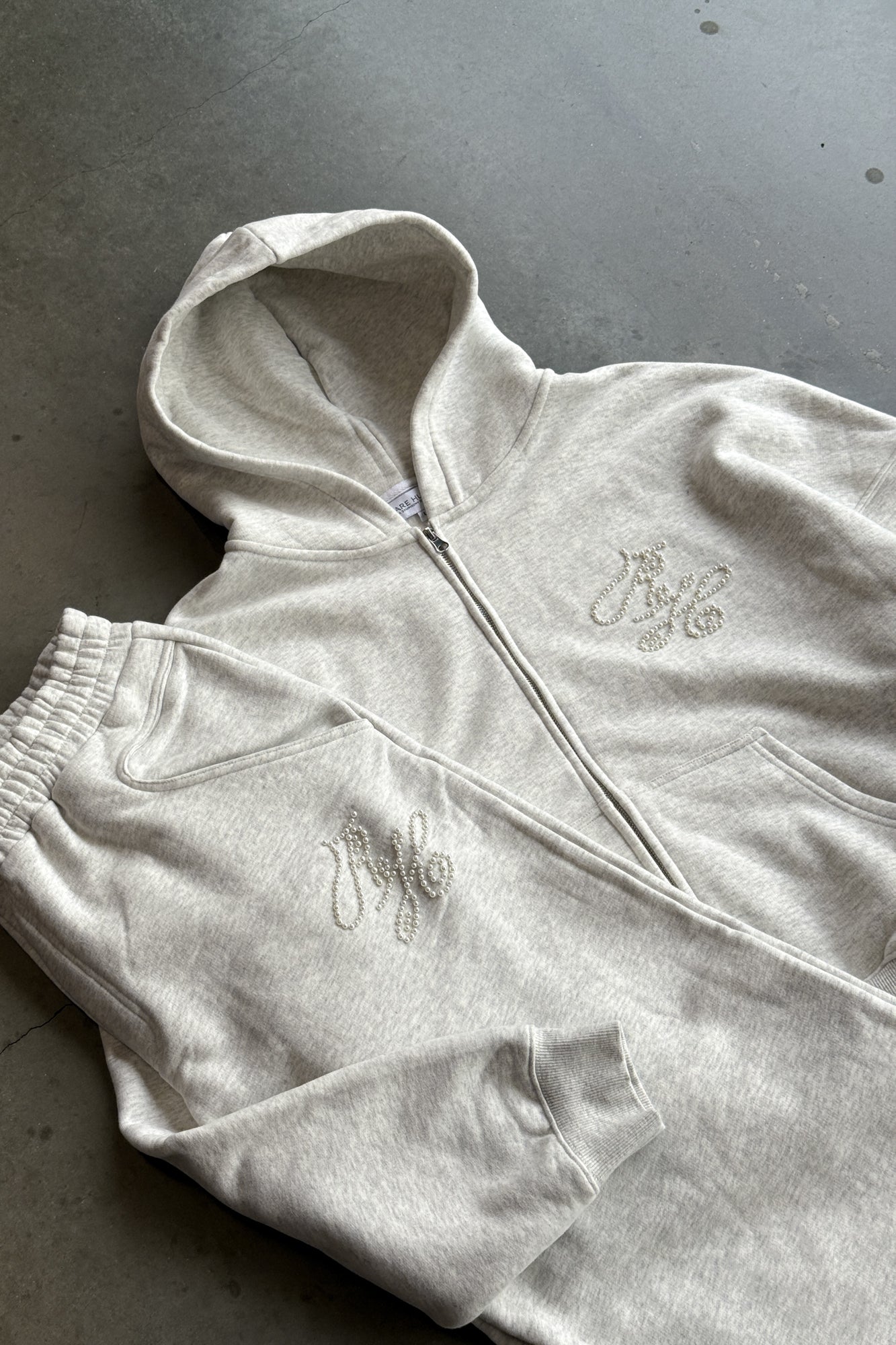 トップス BONDING HOODIE with PEARL PEARL ZIP HOODIE GREY